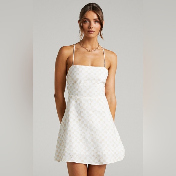 Showpo. Dresses & Skirts - NWT Cools Club 90s Mini Dress in Sand Checker 8 M Showpo